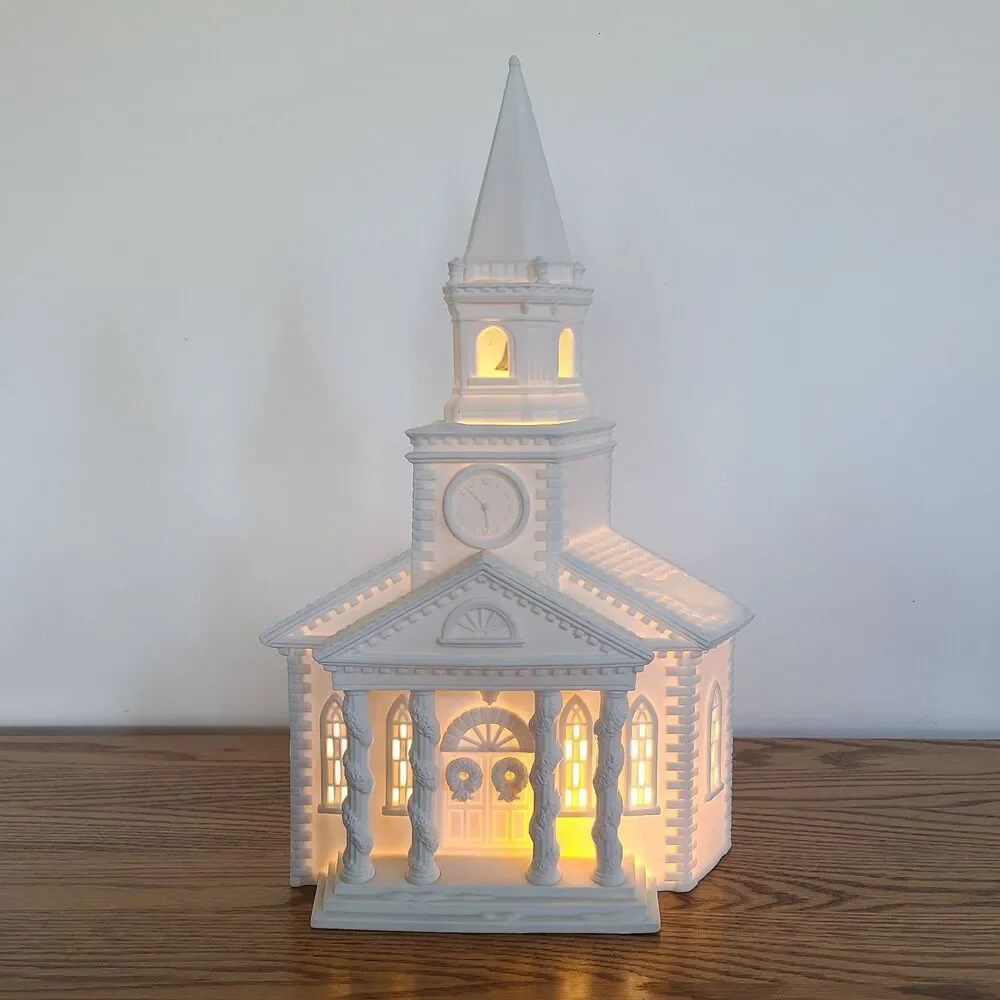 Department 56 Winter Silhouette White Porcelain Lighted Cathedral Facade Church